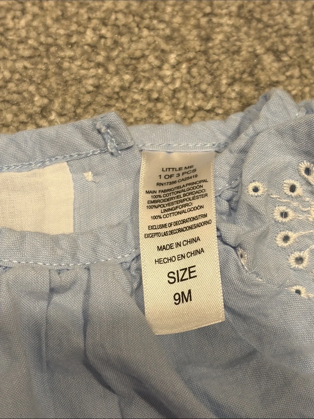 Little Me Light Blue Eyelet Top with White Bloomers